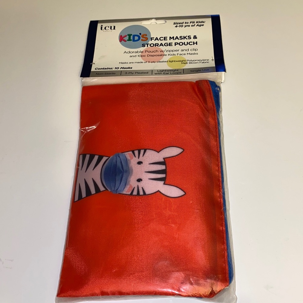 New package of ten kid size masks/ pouch/clip